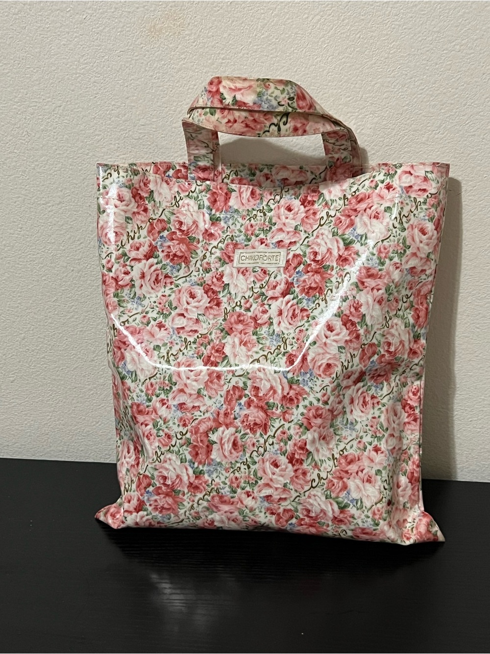 Vintage Chiko Forte Japan Pink Rose Laminated Tote Bag - Retro Floral